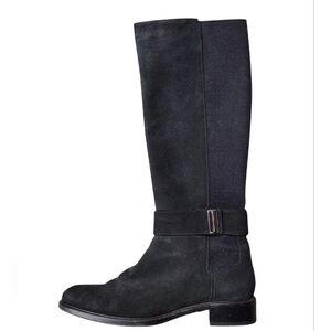 Aquatalia GIADA black riding knee high boot narrow calf stretch suede 10